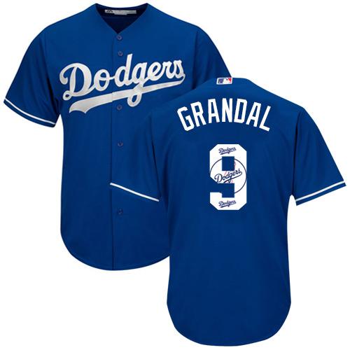 Dodgers #9 Yasmani Grandal Blue Team Logo Fashion Stitched MLB Jersey - Click Image to Close